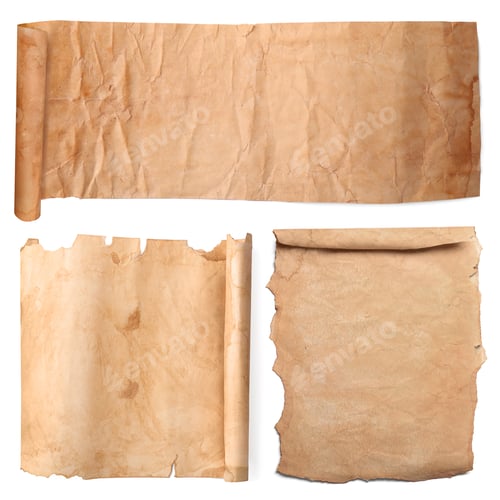 Preview: Set with parchments isolated on white. Aged sheets of paper