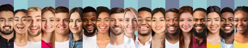 Preview: Row Of Multiethnic Ladies And Men Portraits On Colorful Backgrounds