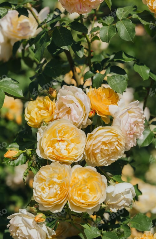 Preview: Roses bloom in vibrant colors during a sunny day in a garden