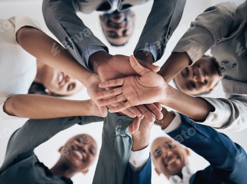 Preview: About us, partnership hands and business meeting with support, team building or teamwork in company