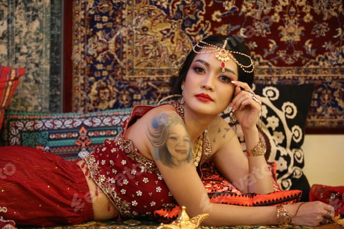Preview: harming young woman wearing traditional saree, indoor