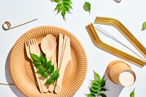 Preview: Set of eco friendly tableware, reusable, utensils stainless steel straws