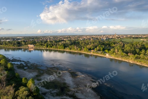 Preview: aerial panorama of the Po river and the city of Cremona, Lombardy, Italy