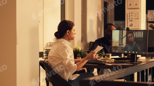 Preview: Corporate worker talking to manager on remote videocall meeting