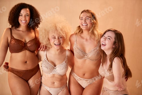 Preview: Group Of Diverse Women Friends One With Prosthetic Limb In Underwear Promoting Body Positivity