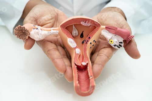 Preview: Uterus, doctor with anatomy model for study diagnosis and treatment in hospital.