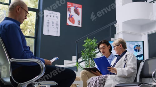 Preview: Senior physician filling medical document