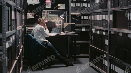 Preview: Private officer reading case file information in archive