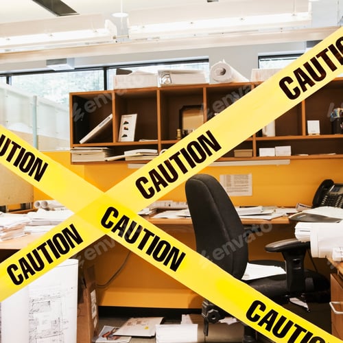 Preview: Caution Tape Blocking a Cubicle Entrance