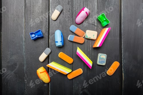 Preview: Group of erasers, closeup