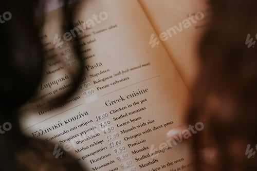 Preview: Greek menu in a restaurant