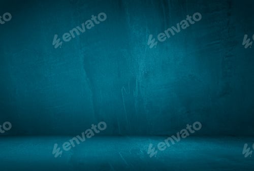 Preview: Vintage grunge blue concrete texture studio wall background with vignette.