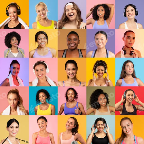 Preview: Diverse group of women smiling and engaging in fitness activities indoors