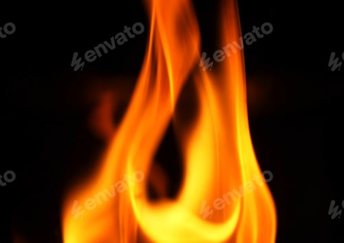 Preview: Fire close-up on black background.