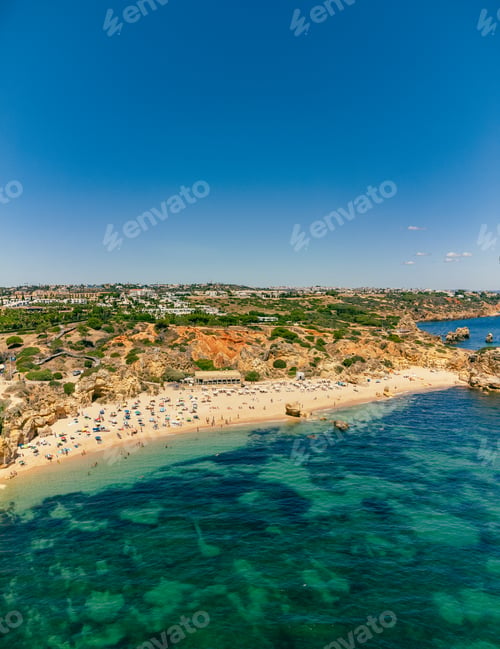 Preview: Aerial view of amazing Praia dos Paradinha beach, Albufeira, Algarve, Portugal