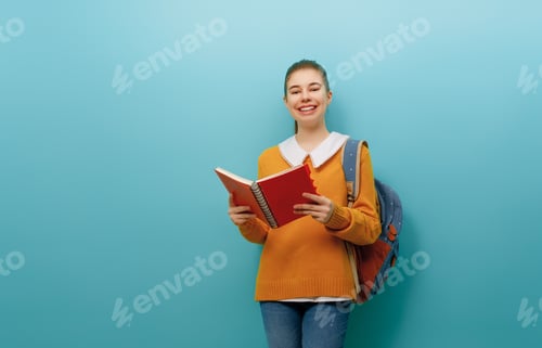 Preview: teenager on color paper wall background
