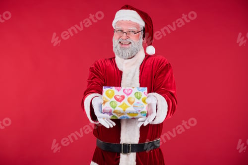 Preview: Santa Claus Presenting Cheerfully Wrapped Gift
