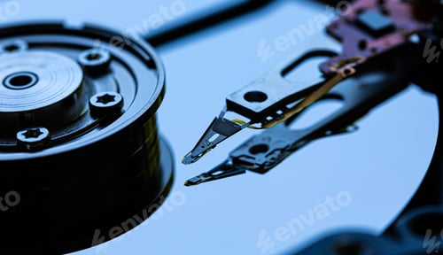 Preview: Macro Close up of inside of magnetic Hard Disc Drive