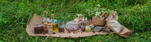 Preview: A woman collects medicinal herbs. Selective focus. Nature.