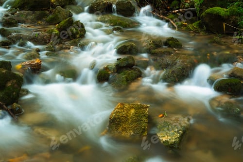 Preview: The stream of water in the river flowing between the rocks , long exposure photo