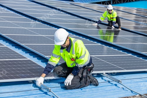 Preview: Professional Engineer Service Solar Panel. Worker Maintenance Replacing Solar Panel.