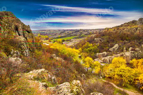 Preview: Aktovsky Canyon in Ukraine surrounded large stone boulders