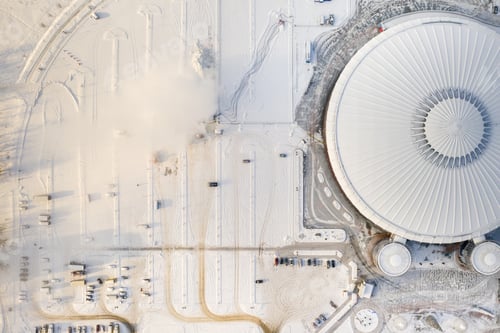 Preview: Top view in winter of a modern sports complex with parking in Minsk. Belarus
