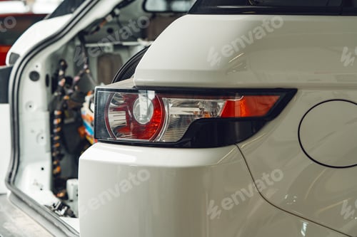 Preview: Close up of a car in car service prepared for repair