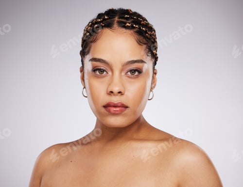 Preview: Portrait, face or woman with beauty after skincare or self care routine isolated on studio backgrou