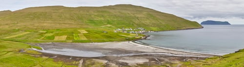 Preview: Panoramic view Faroe islands beach. Sandvik village. Suduroy