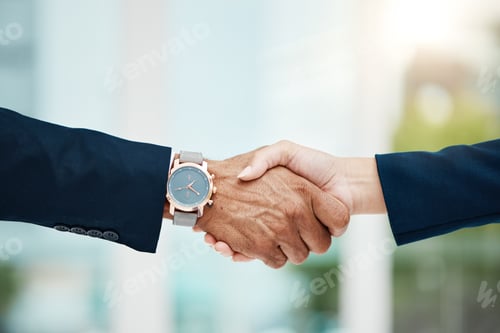 Preview: Closeup, business and handshake with agreement, deal and contract with partnership, collaboration o