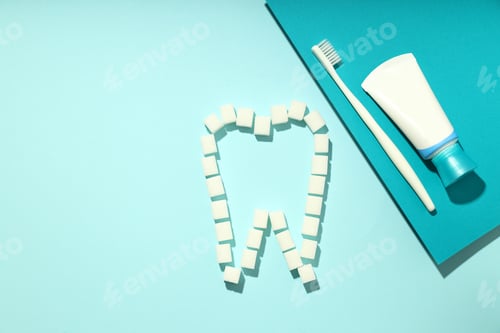 Preview: Concept of harm of sugar for teeth, tooth care concept