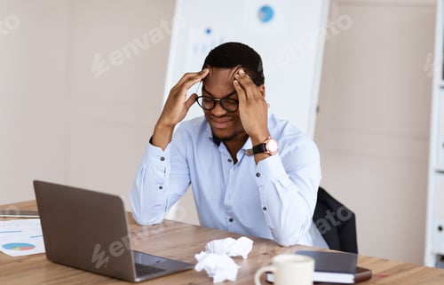 Preview: Desperate african american manager suffering from burnout