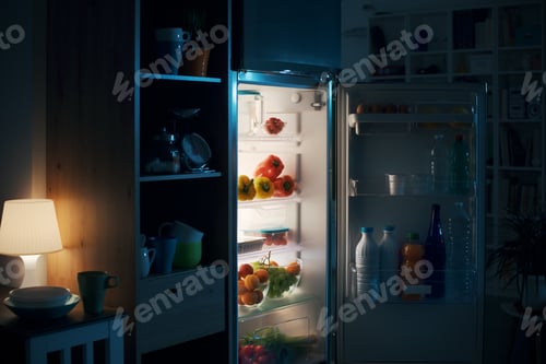 Preview: Open Refrigerator with Fresh Fruits and Vegetables