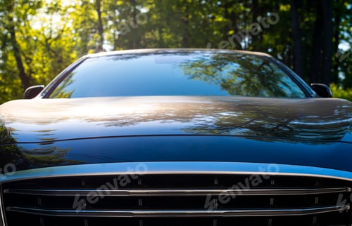 Preview: Front view of a modern car hood and radiator grill