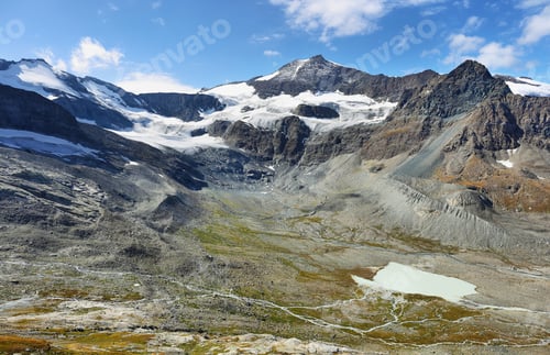 Preview: Evettes lake and Glacier du Grand Mean above the cirque des Evettes in vanoise national park, France