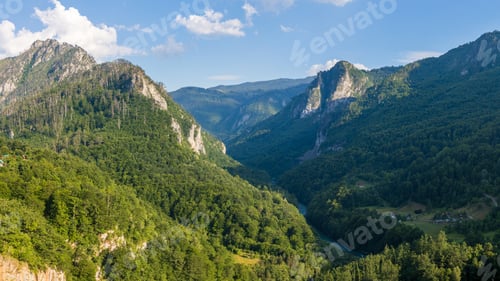 Preview: Landscape of rocky mountains along Tara canyon in Montenegro on summer day