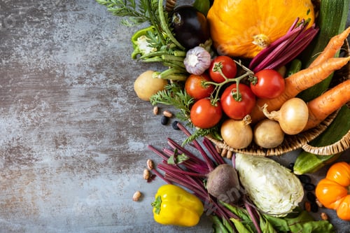 Preview: Vegetables for healthy cooking on a stone background. View from above.