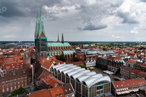 Preview: Aerial view of historic centre of Lubeck, Germany.