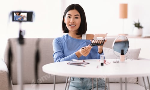 Preview: Asian Woman Doing Makeup, Recording Her Beauty Blog