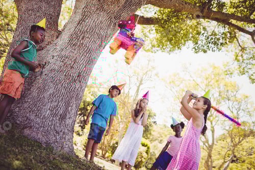 Preview: Little girl is going to broke the pinata for her birthday