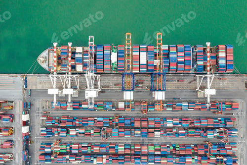 Preview: Aerial view Container ships at industrial ports in the business of import export