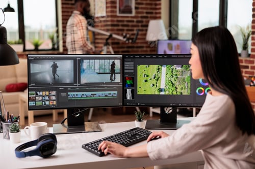 Preview: Asian freelancer editing audio film montage