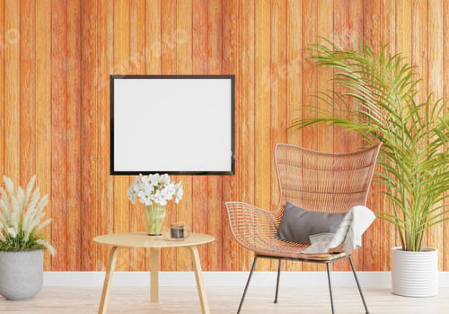 Preview: 3D Mockup photo frame in Modern interior of living room