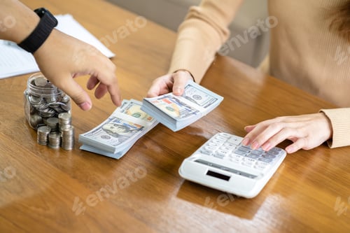 Preview: Woman hand money and giving donate charity raise donation concept