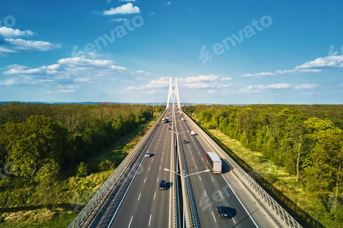 Preview: Large bridge over river with cars traffic