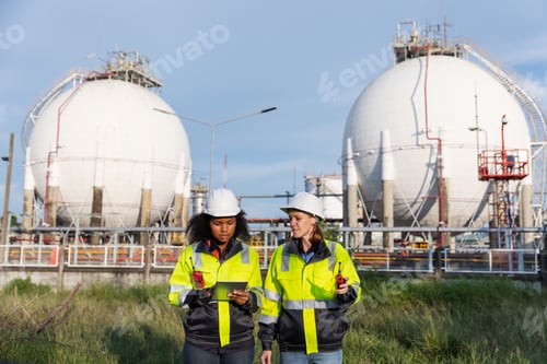 Preview: Two female engineers stand at a gas facility site
