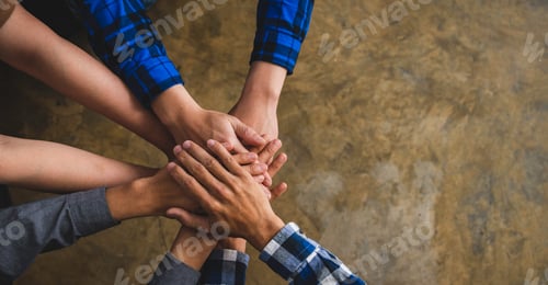 Preview: Group of Diverse Hands Together Joining Concept, Successful team. Top view of business people holdin