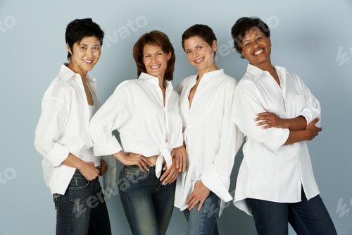Preview: Smiling Women Wearing White Shirts and Jeans