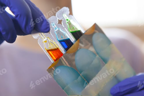 Preview: Woman holding colored dyes for easter eggs in her hands